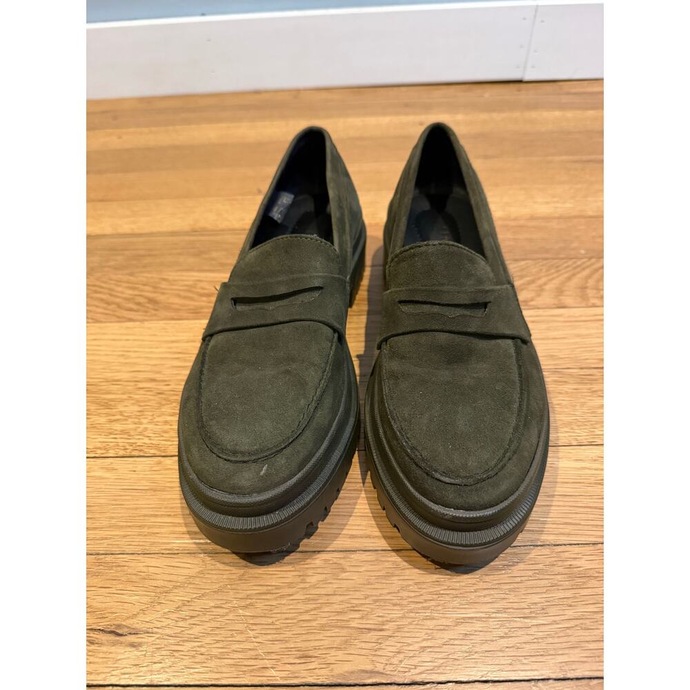 Patina Olive Green Suede Lug Sole Penny Loafers Women’s 8.5 - Picture 2 of 7